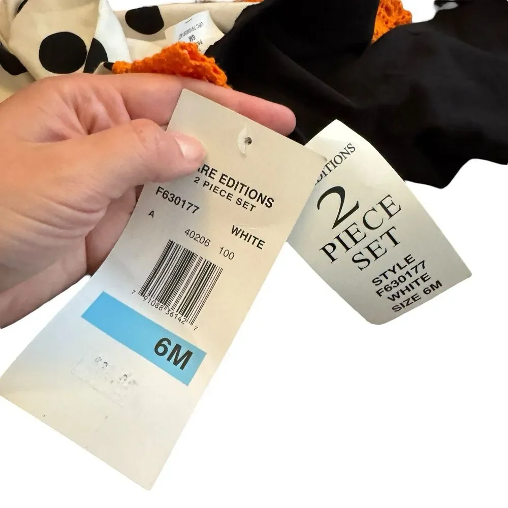 NWT Girls 6 Months Rare Editions Black Orange Halloween Theme Outfit pumpkin Cat